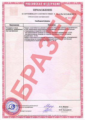 Приложение к сертификату соответствия клапан Сигмавент-90-НО